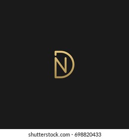 Unique modern creative clean connected fashion brands black and gold color DN ND D N initial based letter icon logo.