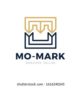 Unique modern creative elegant artistic black and gold color MO OM M O initial based letter icon logo