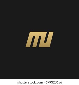 Unique modern creative elegant artistic black and gold color MU UM M U initial based letter icon logo.