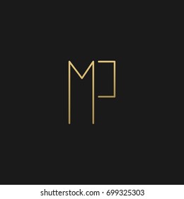 Unique modern creative elegant artistic black and gold color MP PM M P initial based letter icon logo.