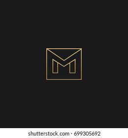 Unique modern creative elegant geometric squared shaped fashion brands black and gold color M initial based letter icon logo.