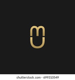 Unique modern creative elegant geometric artistic black and gold color MU UM M U initial based letter icon logo.