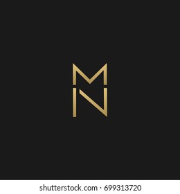 Unique modern creative elegant geometric artistic black and gold color MN NM M N initial based letter icon logo.