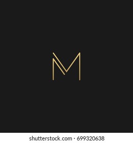 Unique modern creative elegant geometric artistic black and gold color M initial based letter icon logo.