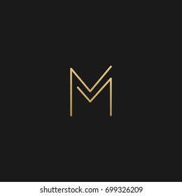Unique modern creative elegant geometric artistic black and gold color MM M initial based letter icon logo.