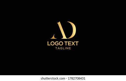 Unique modern creative elegant luxurious artistic gold and black color AD initial based letter icon logo