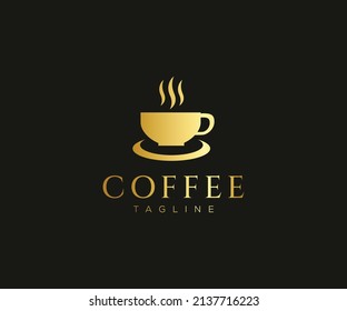 Unique modern creative elegant luxurious artistic black and gold color Coffee icon logo.