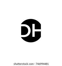 Unique modern creative minimal circular shaped fashion brands black and white color DH HD D H initial based letter icon logo.