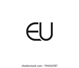 Unique modern creative minimal fashion brands black color E U initial based letter icon logo