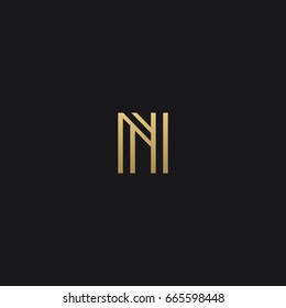 Unique modern creative unusual geometric artistic black and gold color N initial based letter icon logo.