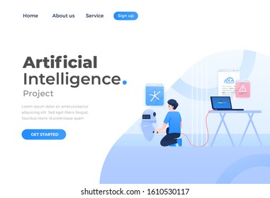 Unique Modern flat design concept of Artificial Intelligence for website and mobile website. Landing page template. Easy to edit and customize. Vector illustration