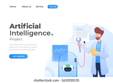 Unique Modern flat design concept of Artificial Intelligence for website and mobile website. Landing page template. Easy to edit and customize. Vector illustration