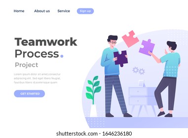 Concepto moderno de diseño plano de Teamwork para sitio web y sitio web móvil. Plantilla de página de destino. Fácil de editar y personalizar. Ilustración del vector