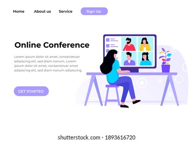 Unique Modern flat design concept of Online Conference for website and mobile website. Landing page template. Easy to edit and customize. Vector illustration