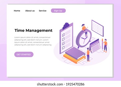 Concepto moderno de diseño plano único de la gestión del tiempo para sitio web y sitio web móvil. Plantilla de página de inicio. Fácil de editar y personalizar. Ilustración del vector
