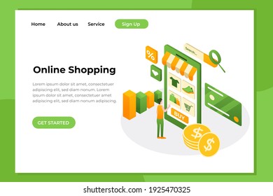 Unique Modern flat design concept of Online Shopping for website and mobile website. Landing page template. Easy to edit and customize. Vector illustration