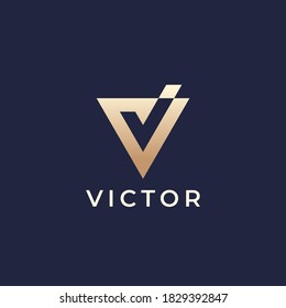 Unique modern geometric creative elegant letter V logo template. Vector icon.