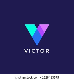 Unique modern geometric creative elegant letter V logo template. Vector icon.