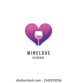 Unique modern gradient wine love logo vector icon illustration template