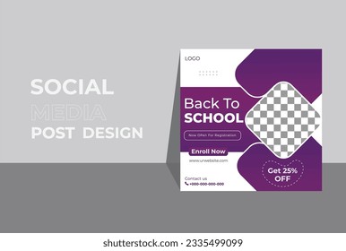 Unique and modern green gradient Back to school social media post template design. For web ads, postcard, card, business messages, discount flyer and big sale banner.