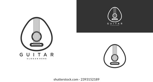 Unique modern guitar logo design. Premium Vector