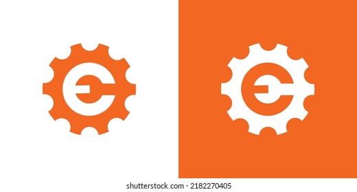 Unique and modern initial letter E gear mechanical logo design