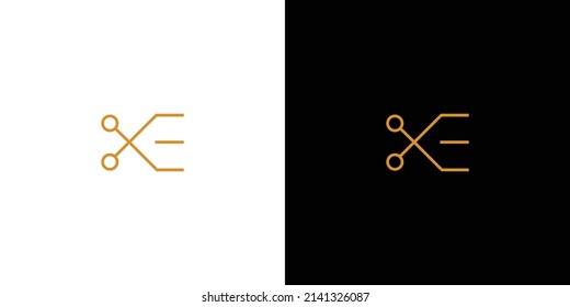 Unique and modern letter E scissor logo design