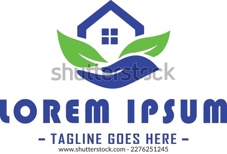 A unique and modern logo design featuring a stylized house and a hand holding a green leaf. The logo is perfect for businesses in the healthcare industry, including clinics and wellness centers.