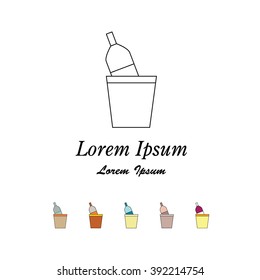 Unique modern logotype with winery symbol bottle in a bucket made in modern line style vector. Easy to use business template. Wines series.