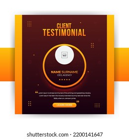 Unique and Modern Luxury Client Testimonial Social Media Post Design. Customer service feedback review social media post or web banner template