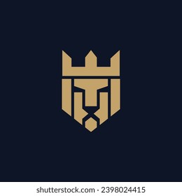 Unique, Modern, Minimalist, and, Elegant lion king shield logo vector design, Royal Lion crown Logo Design Template