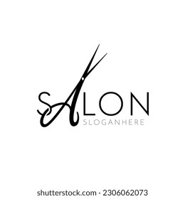 unique modern minimalist business logo design salon with the letter A forms scissors