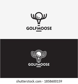 Unique and modern Moose horn and Golf ball logo design. vector icon illustration inspiration sign.