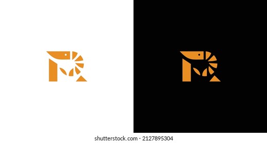 Unique and modern R letter initial shrimp logo design