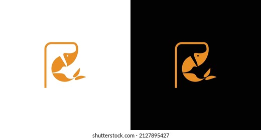 Unique and modern R letter initial shrimp logo design 1