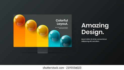 Unique monitor mockup web project template. Vivid banner design vector concept.