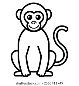 Unique monkey icon vector line art on white background