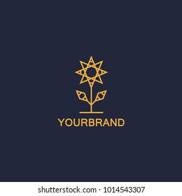 Unique Monoline Flower Logo In Gold Color