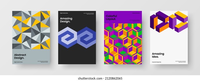 Composición única de los informes anuales de los hexágonos de mosaico. Conjunto de plantillas de diseño de vectores de panfleto multicolor.