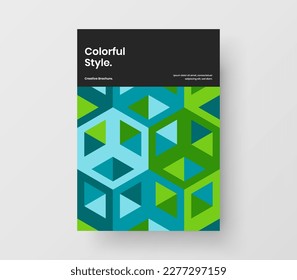 Unique mosaic hexagons book cover illustration. Creative poster A4 design vector template.