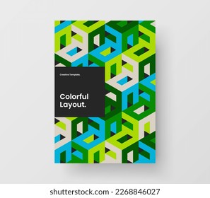 Unique mosaic hexagons brochure template. Premium book cover design vector layout.