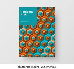 Unique mosaic hexagons flyer illustration. Colorful journal cover A4 design vector concept.