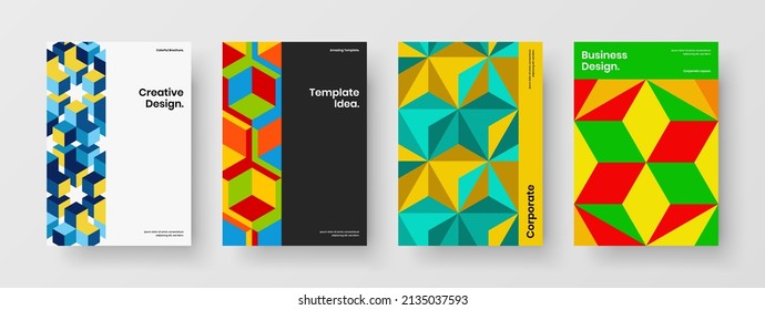 Unique mosaic pattern handbill layout composition. Isolated poster design vector template bundle.