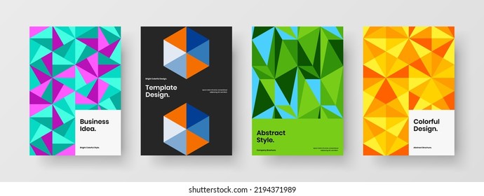 Unique mosaic pattern magazine cover template set. Original brochure vector design concept composition.