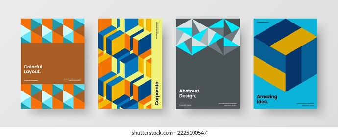Unique mosaic pattern placard illustration collection. Premium corporate cover vector design concept bundle.