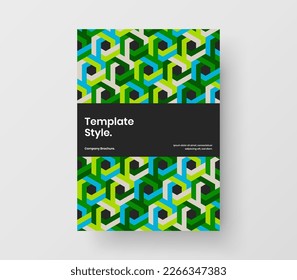 Unique mosaic pattern postcard illustration. Multicolored presentation A4 vector design layout.