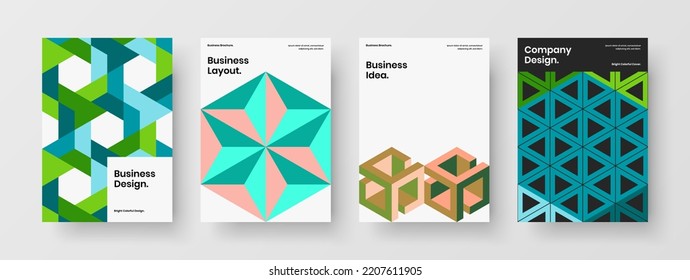 Unique mosaic shapes banner template bundle. Vivid corporate cover A4 design vector layout set.