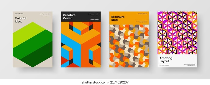 Unique mosaic shapes booklet concept collection. Simple magazine cover A4 design vector template set.