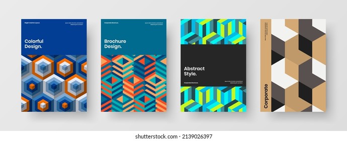 Unique mosaic shapes brochure concept bundle. Colorful flyer vector design layout collection.