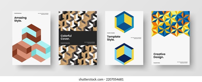 Unique mosaic shapes handbill layout collection. Clean company cover design vector concept composition.